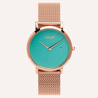 Rose Gold Pankhurst Watch with Turquoise Green Dial + Turquoise Green Band image