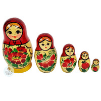Kirov Russian Dolls- Red Scarf & Yellow Dress 10cm (Set Of 5) image