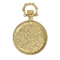 20mm Gold Womens Open Dial Pendant Watch With Floral Engraving By CLASSIQUE (Roman) image