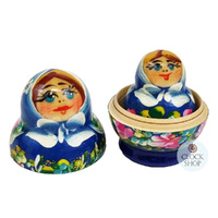 Floral Russian Dolls- Blue & White Floral Mini 4cm (Set Of 5) image
