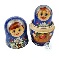 Floral Russian Dolls- Blue 10cm (Set Of 5) image