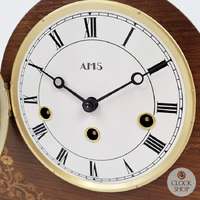 21cm Walnut Mechanical Tambour Mantel Clock With Westminster Chime & Elaborate Floral Inlay By AMS image