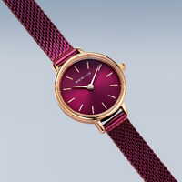22mm Classic Collection Womens Watch With Purple Dial, Purple Milanese Strap & Rose Gold Case By BERING image