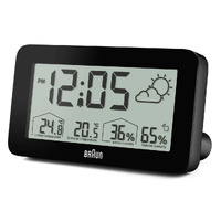 14cm Black LCD Digital Alarm Clock With Weather Station By BRAUN image