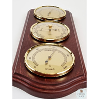 33cm Mahogany Weather Station With Barometer, Thermometer & Hygrometer By FISCHER image