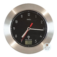 17cm Silver/Black Round Wall Clock With Temperature By AMS image