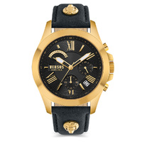 Chrono Lion Gold Watch With Black Dial & Leather Strap By VERSACE image