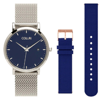 Silver Kahlo Watch with Navy Blue Dial + Navy Blue Band image
