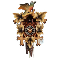 5 Leaf & Bird 1 Day Mechanical Carved Cuckoo Clock With Burnt Finish 33cm By HÖNES image