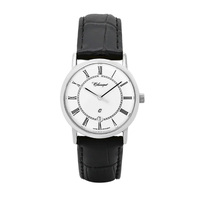 28mm Womens Swiss Quartz Watch With Stainless Steel Case & Black Leather Band By CLASSIQUE image