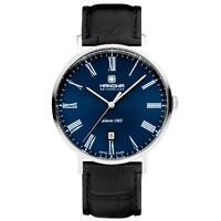 41mm Matter Black & Silver Mens Swiss Quartz Watch With Blue Dial By HANOWA image