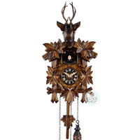 5 Leaf & Deer Battery Carved Cuckoo Clock 30cm By ENGSTLER image