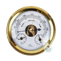 12.5cm Polished Brass Barometer With Thermometer & Hygrometer By FISCHER image