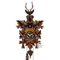 5 Leaf & Deer Battery Carved Cuckoo Clock 42cm By ENGSTLER image
