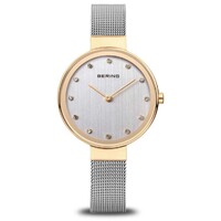 34mm Classic Collection Womens Watch With Silver Dial, Silver Milanese Strap, Gold Case & Swarovski Elements By BERING image