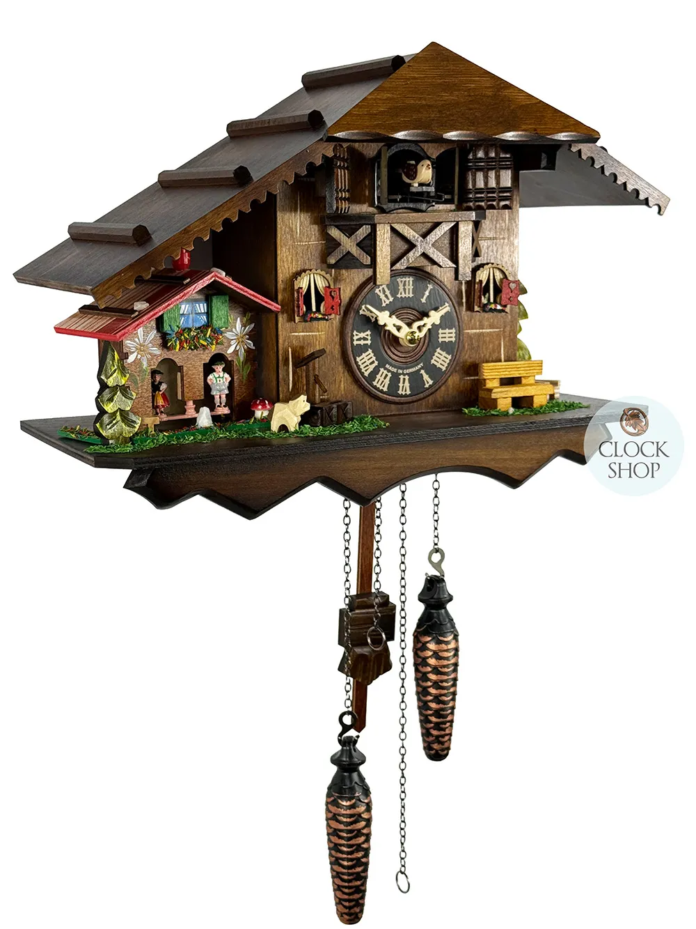 Farm House & Weather House Battery Chalet Cuckoo Clock 26cm By ENGSTLER image