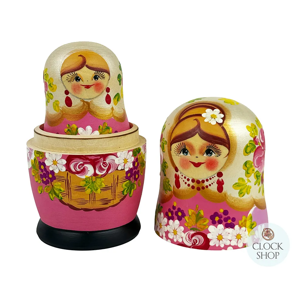 Floral Russian Dolls- Pink Matte Finish 15cm (Set Of 5) image