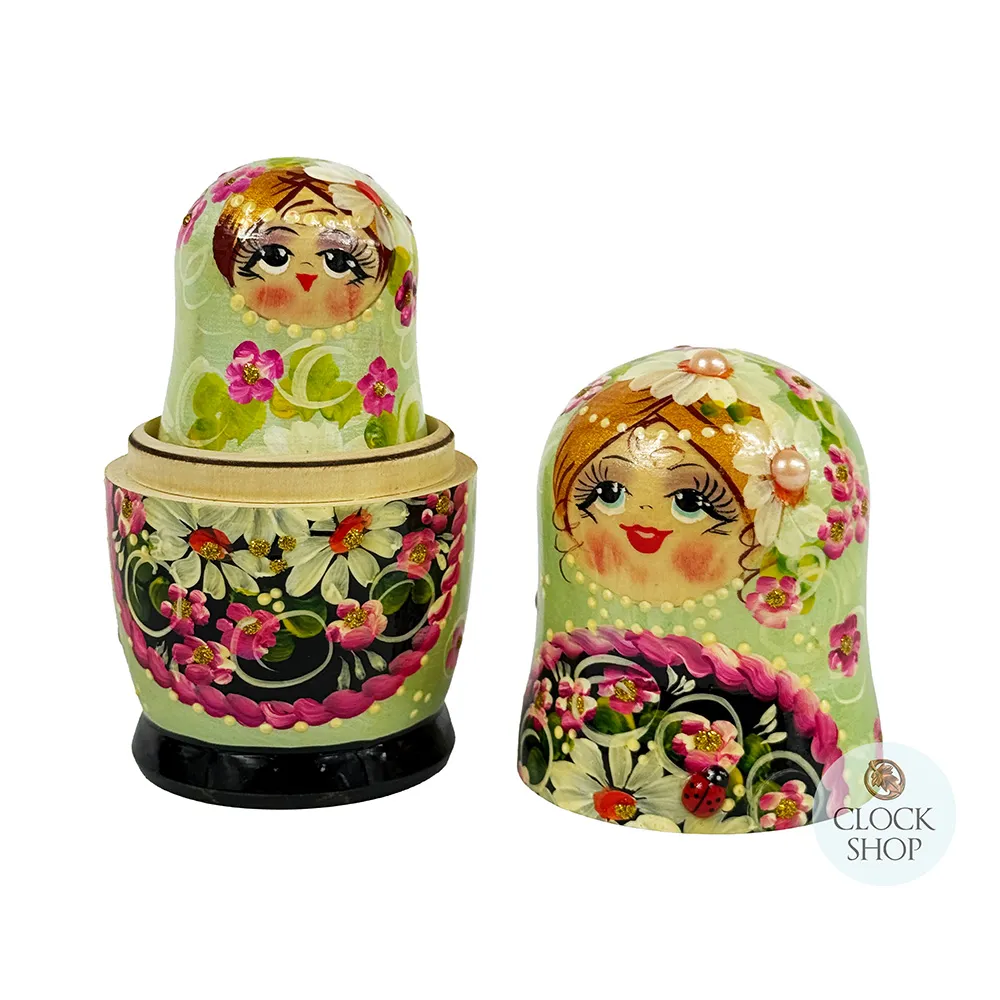 Floral Russian Dolls- Light Green With Ladybug 14cm (Set Of 5) image