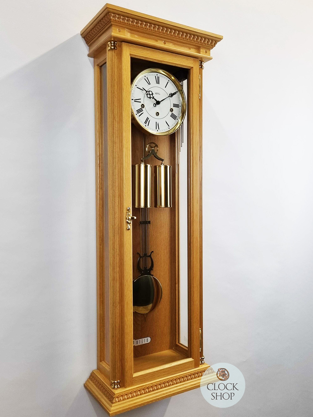 99cm Oak 8 Day Mechanical Regulator Wall Clock With Westminster Chime By AMS image