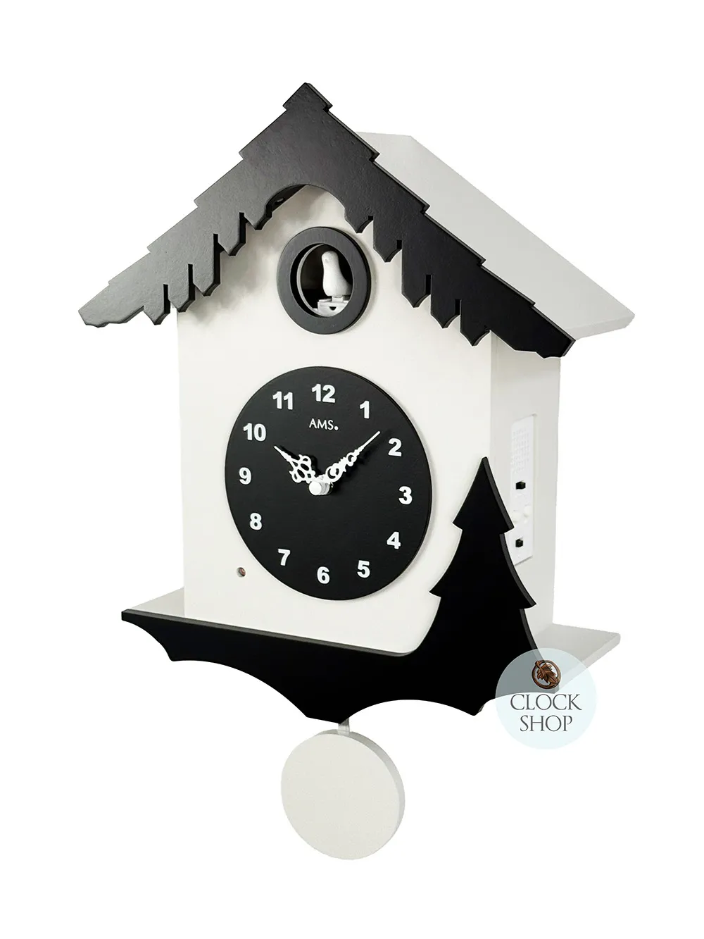 34cm Black & White Modern Battery Chalet Cuckoo Clock By AMS image