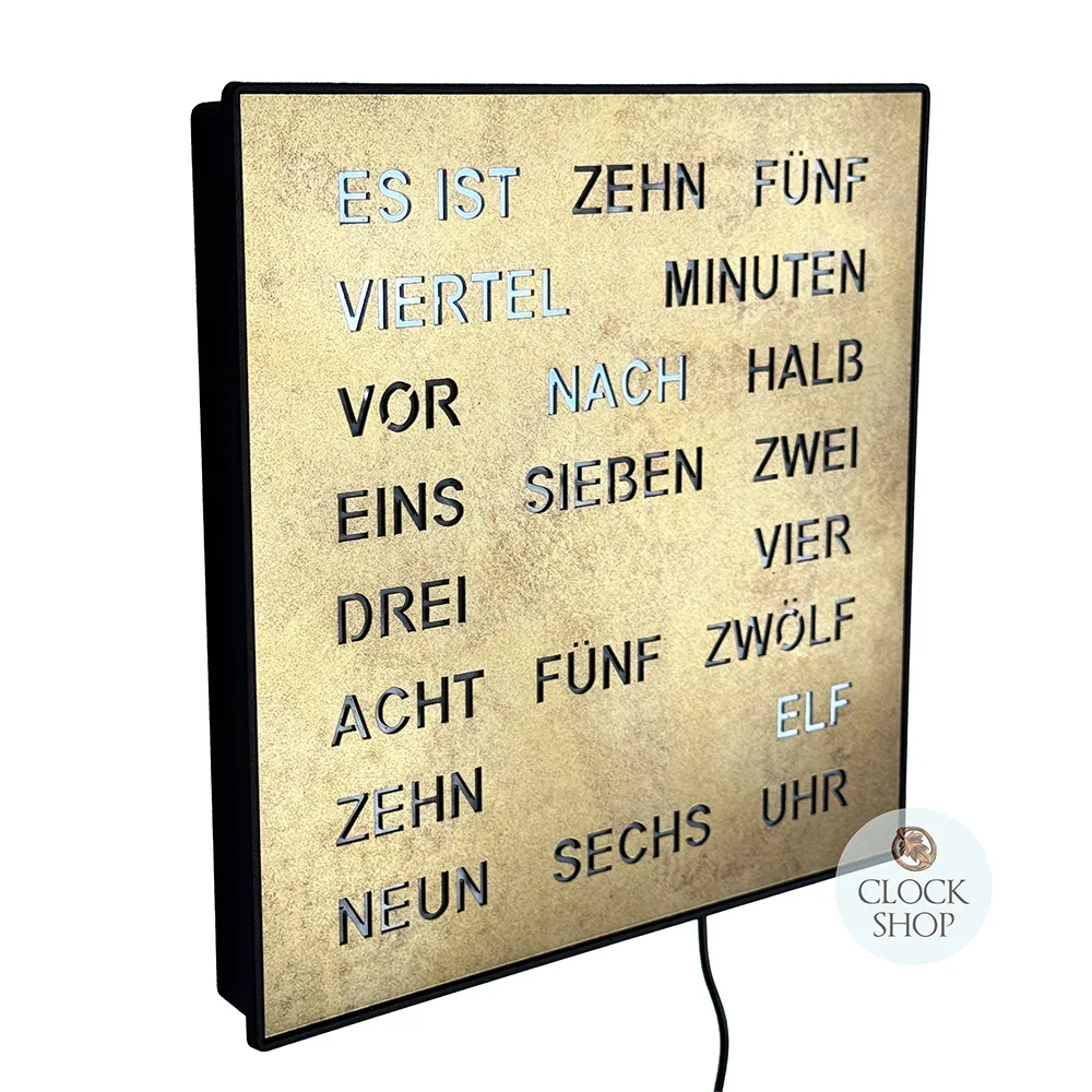28cm Antique Brass Look Modern LED German Text Clock By AMS image