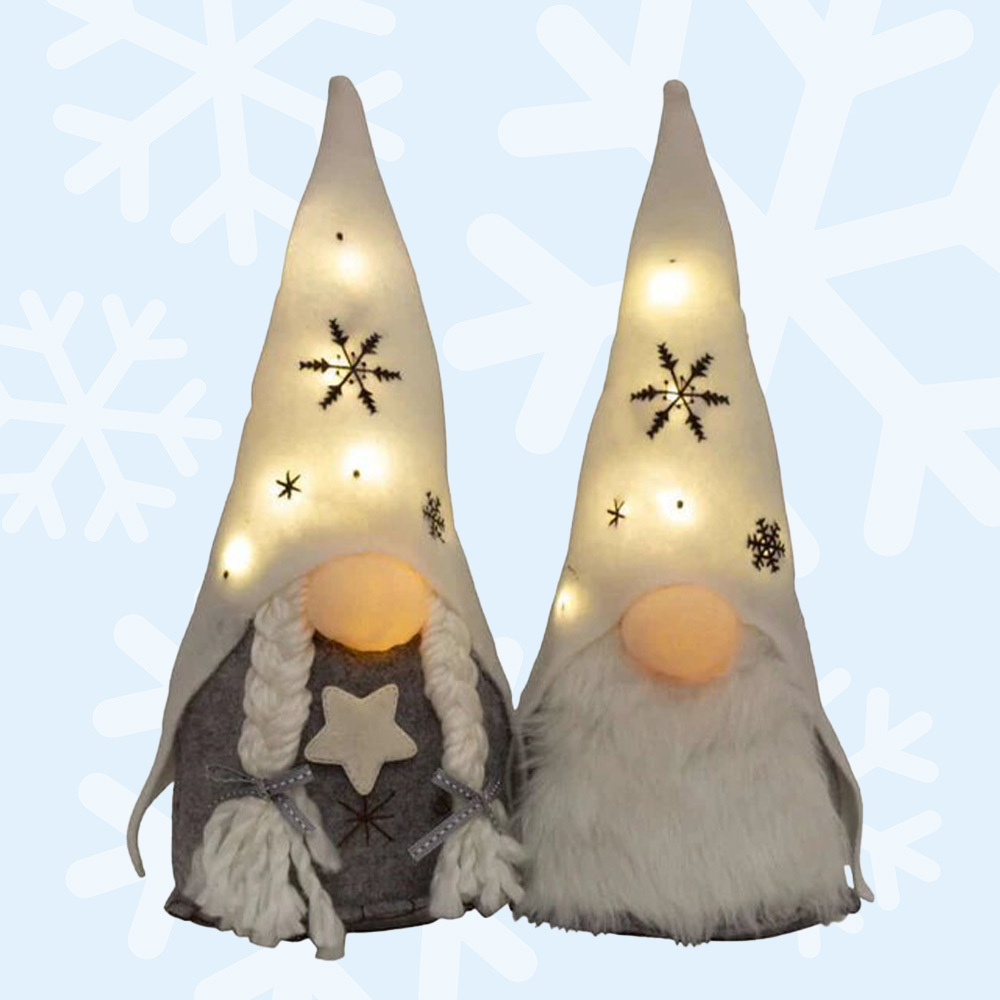 Glimmer & Gleam Twinklestar | 37cm Grey & White LED Christmas Gnome | Boy Or Girl image