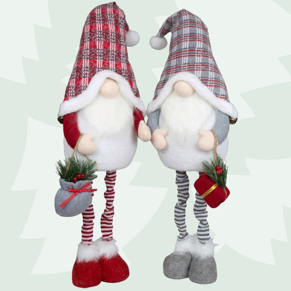 Wendell & Wesley Willowisp | 85cm LED Extendable Christmas Gnome With Tartan Hat | Grey or Red image