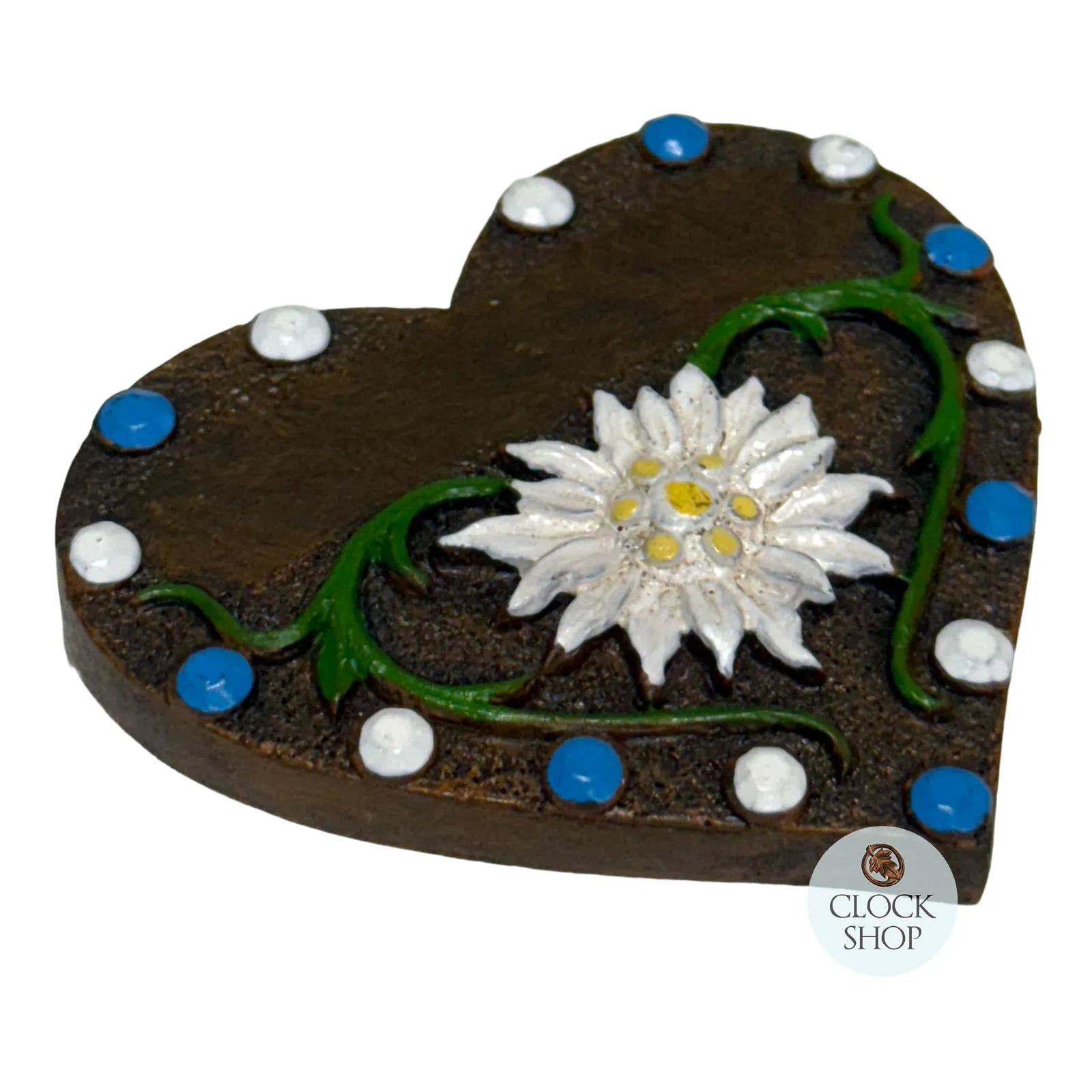 6cm Heart With Edelweiss Flower Magnet (White & Blue) image