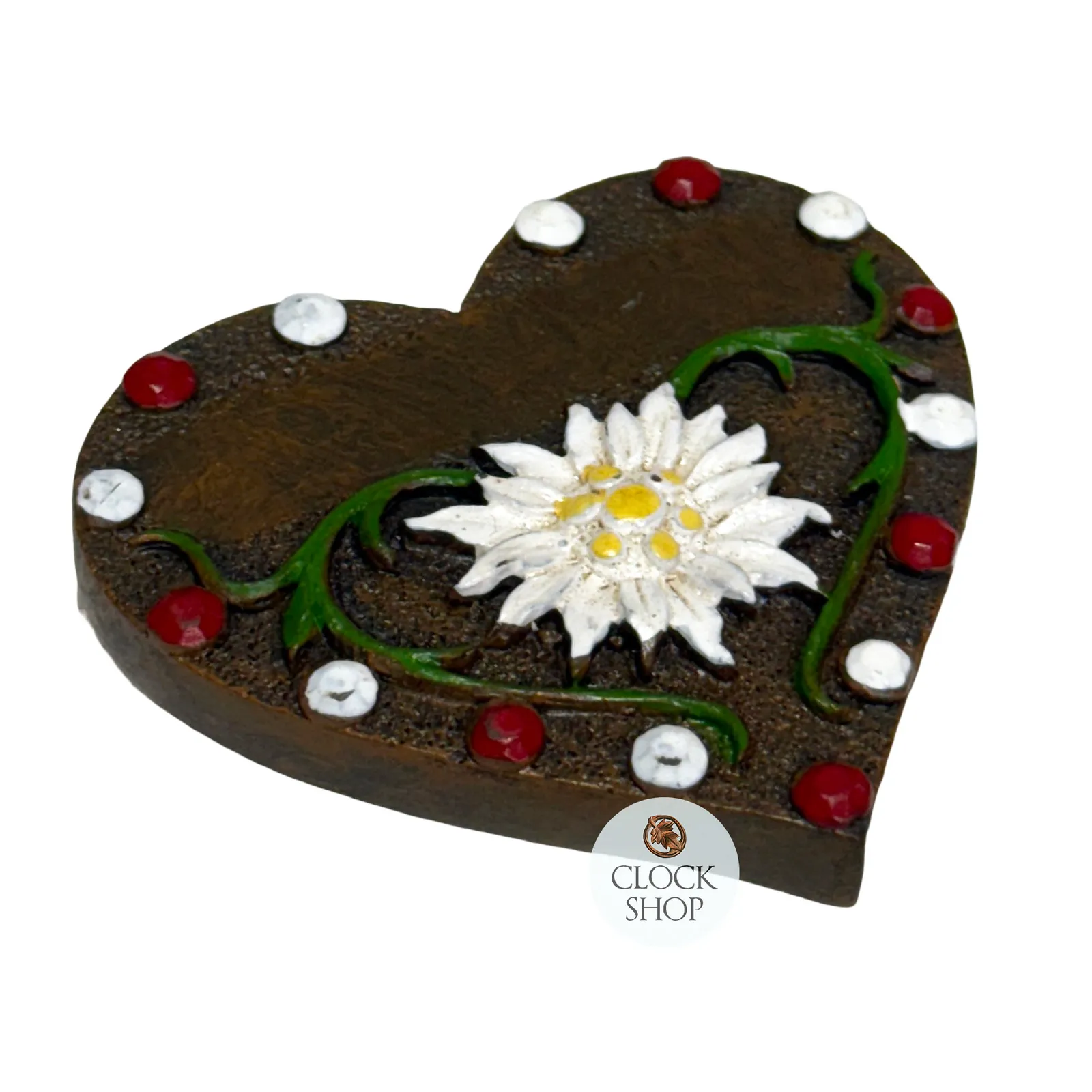 6cm Heart With Edelweiss Flower Magnet (White & Red) image