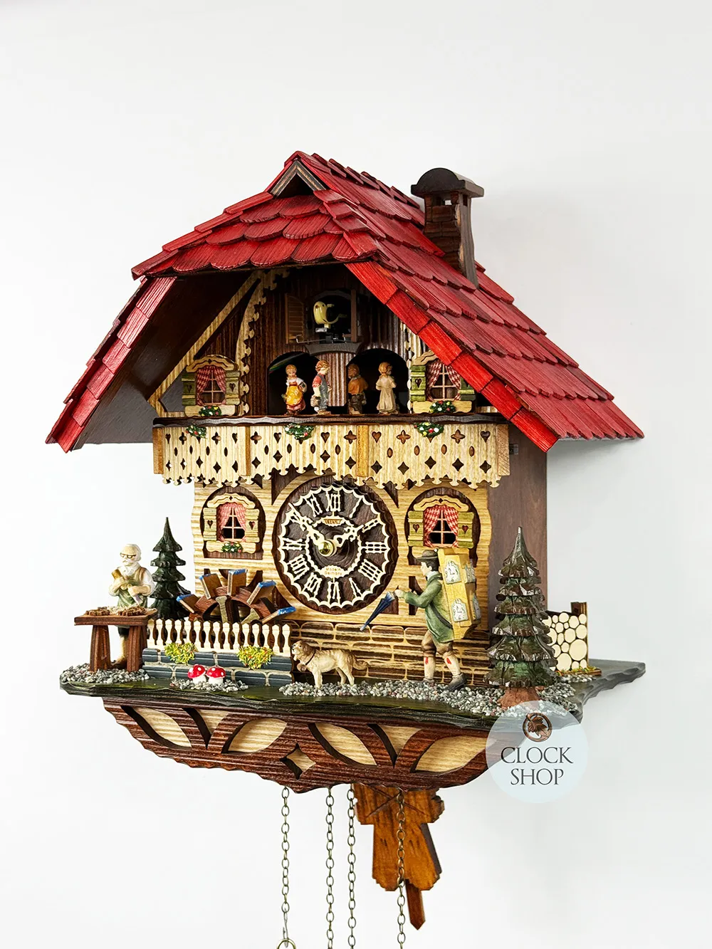Clock Peddler & Wood Carver Battery Chalet Cuckoo Clock 42cm By TRENKLE image