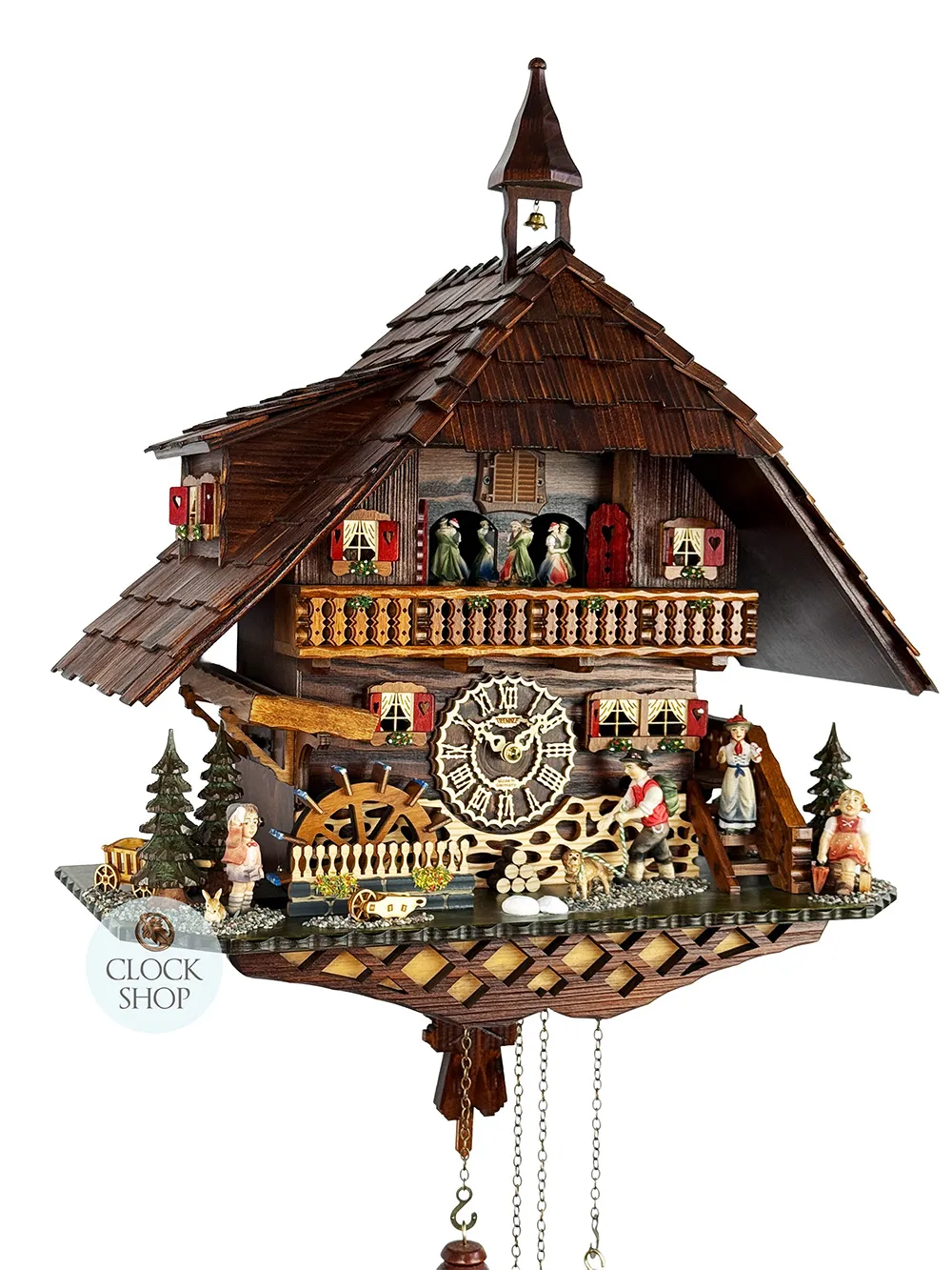 Black Forest House With Hiker & Dog Battery Chalet Cuckoo Clock 52cm By TRENKLE image