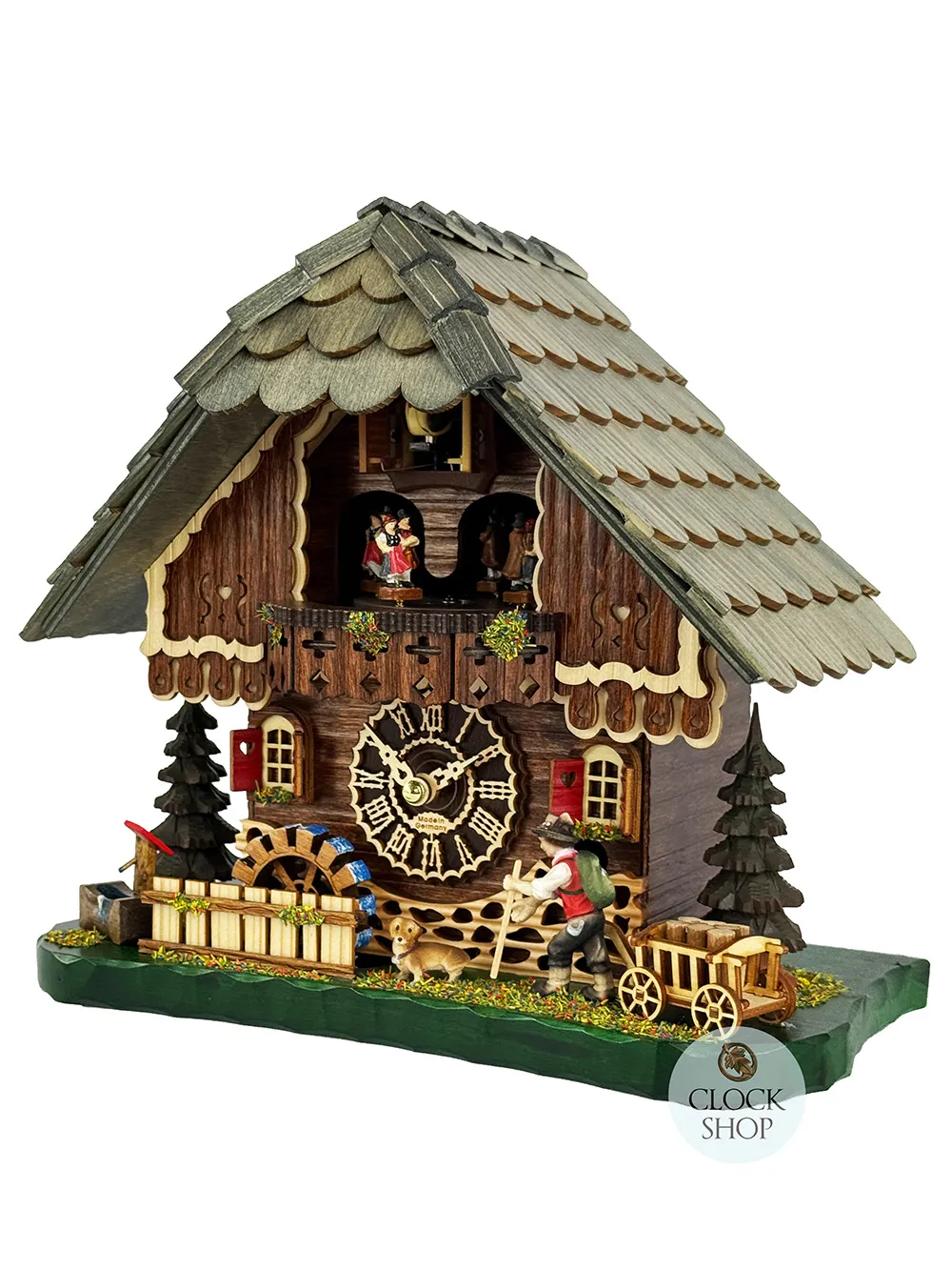 Hiker With Dog LED Battery Chalet Table Cuckoo Clock With Dancers 34cm By TRENKLE image