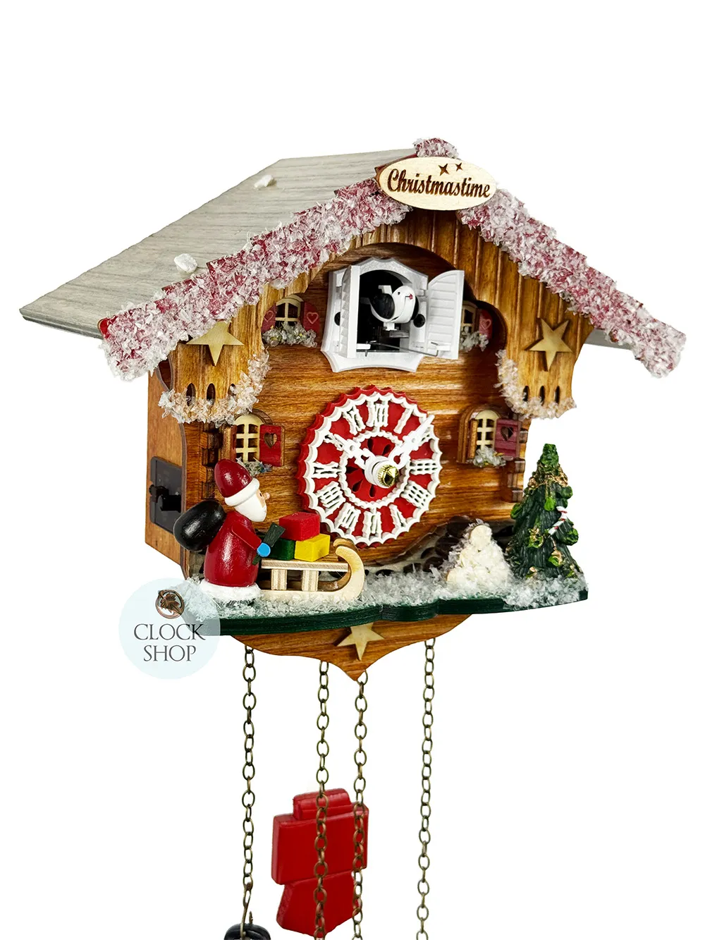 Christmas Cabin Battery Chalet Cuckoo Clock 23cm By TRENKLE image