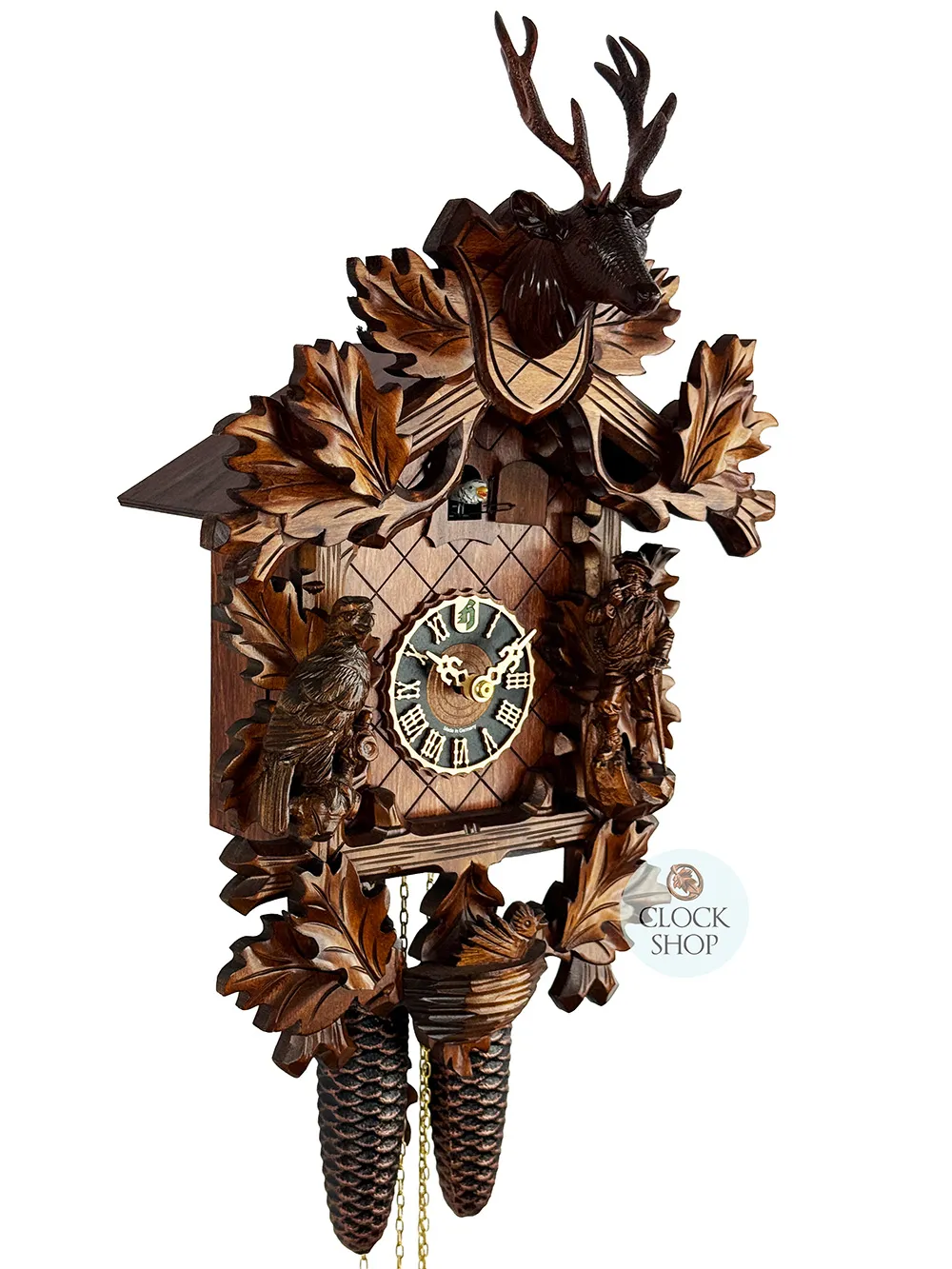 Mountaineer & Pheasant 8 Day Mechanical Carved Cuckoo Clock 48cm By HÖNES image