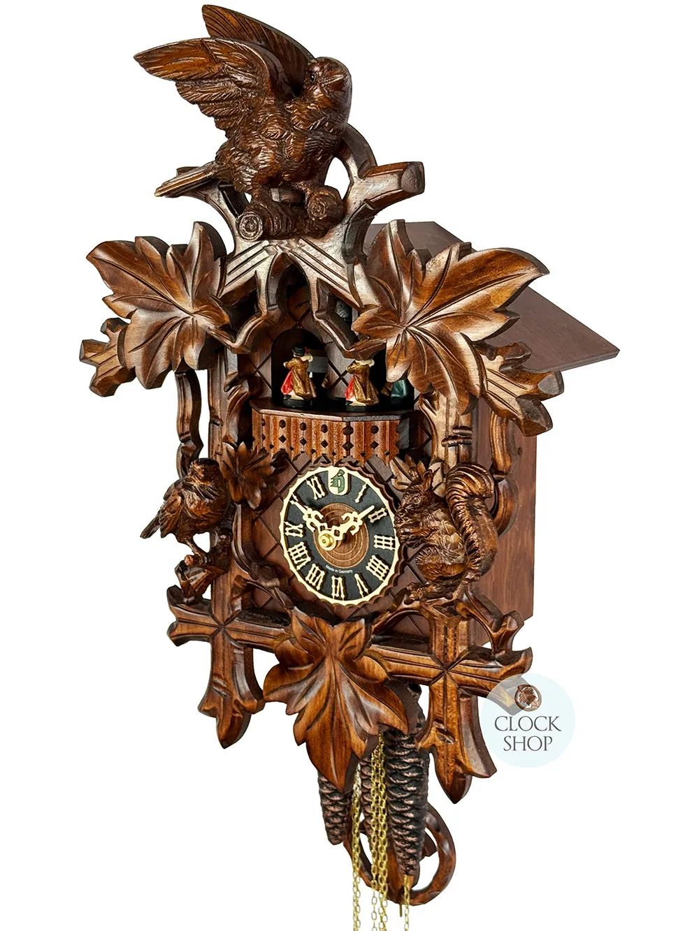 Birds & Squirrel 1 Day Mechanical Carved Cuckoo Clock With Dancers 45cm By HÖNES image
