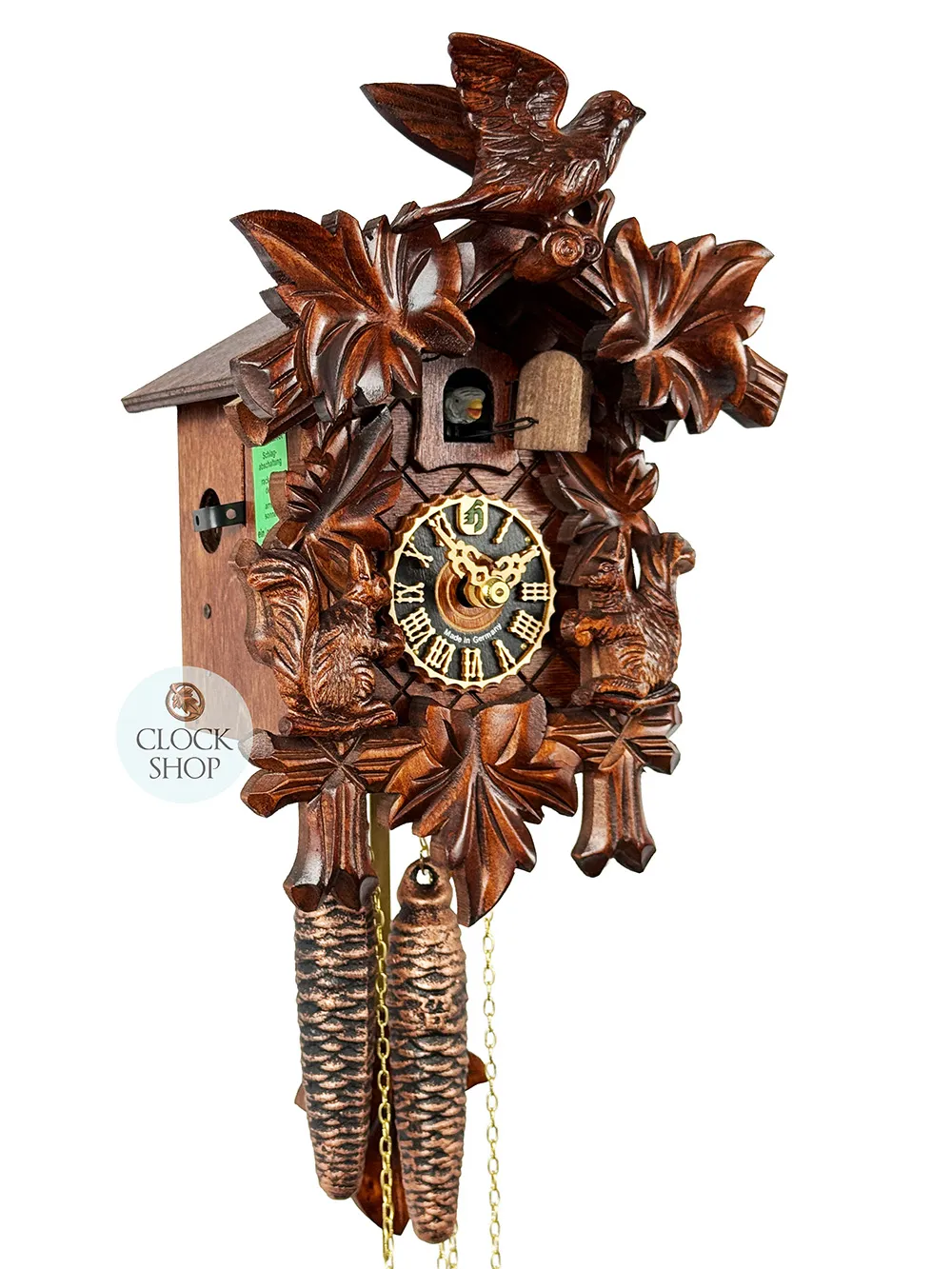 Bird & Squirrels 1 Day Mechanical Carved Cuckoo Clock 25cm By HÖNES image