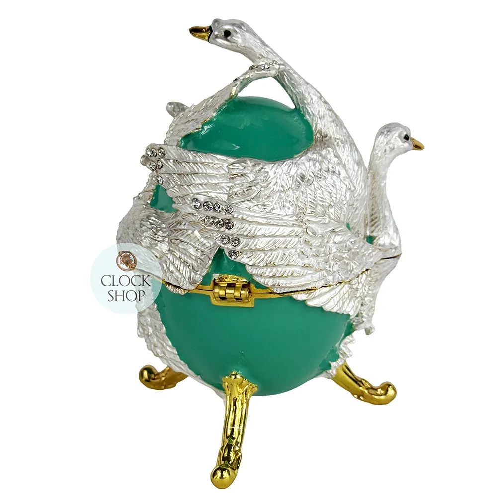Green & White Egg Shaped Music Box With Swans (Tchaikovsky- Swan Lake) image