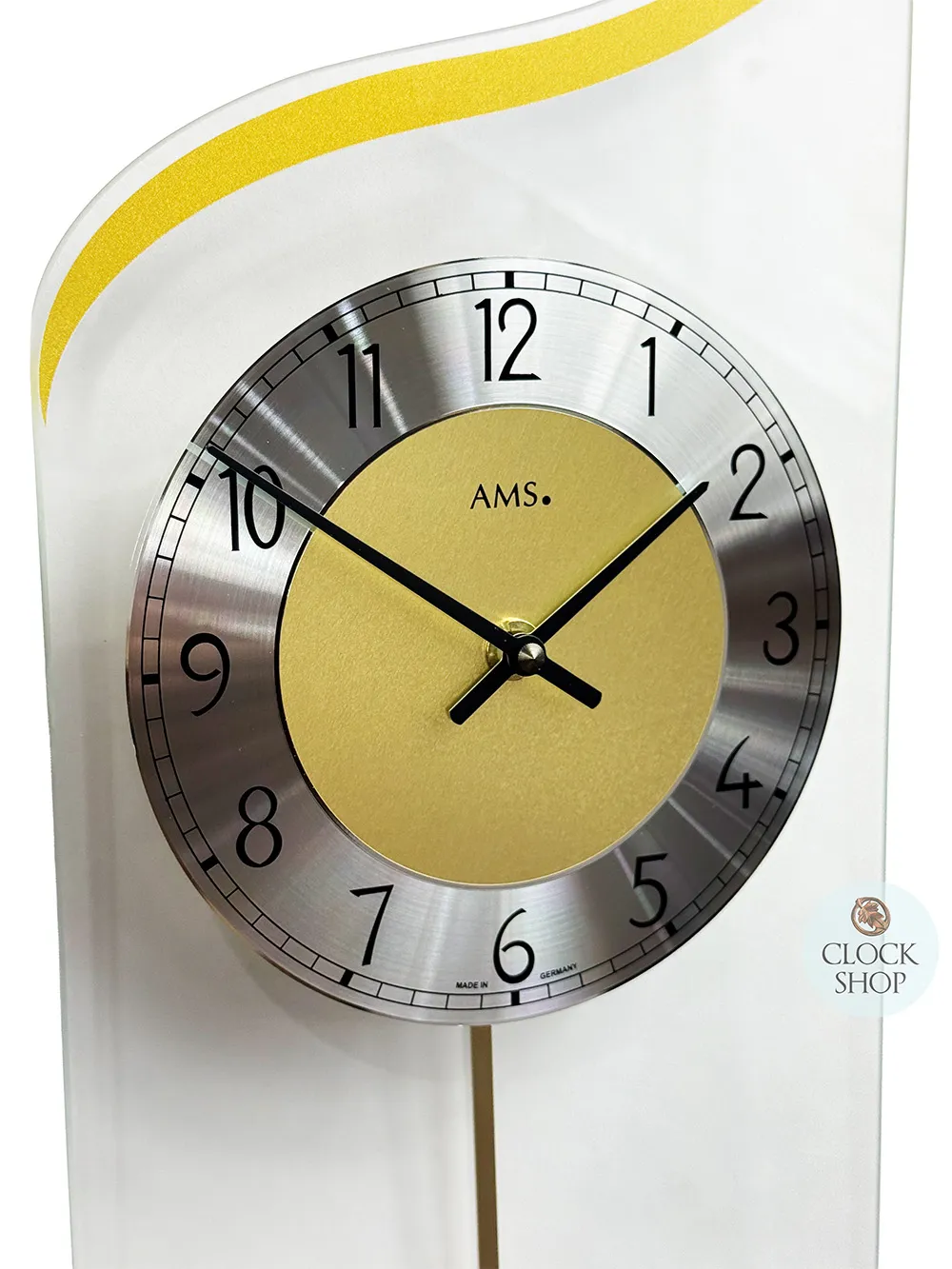 55cm Gold & Curved Glass Pendulum Wall Clock With Westminster Chime By AMS image