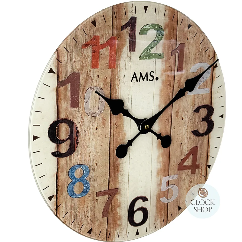 40cm Brown & Multi Coloured Round Wall Clock By AMS image