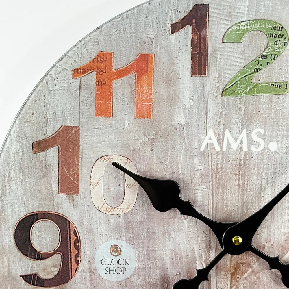 40cm Grey & Multi Coloured Round Glass Wall Clock By AMS image