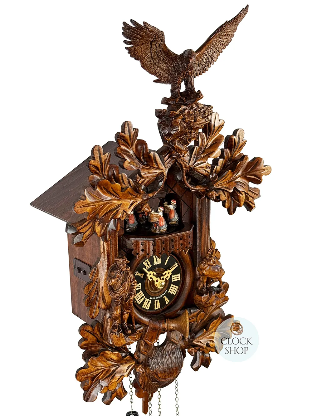 Hunter, Ibex & Eagle Battery Carved Cuckoo Clock With Dancers 53cm By HÖNES image