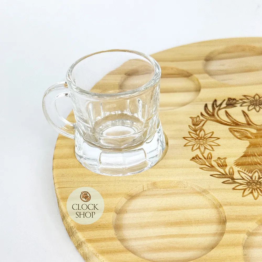 Round Schnapps Serving Board With Deer Head & 8 Glasses image