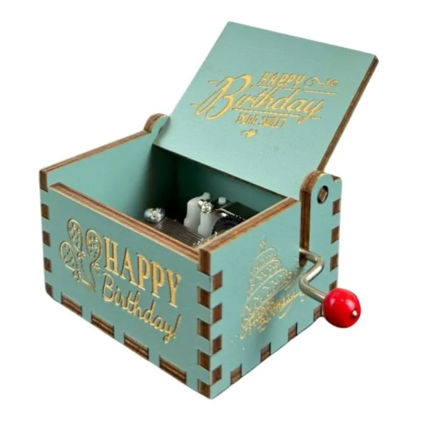 Blue Wooden Hand Crank Music Box- Happy Birthday (Case Only) image