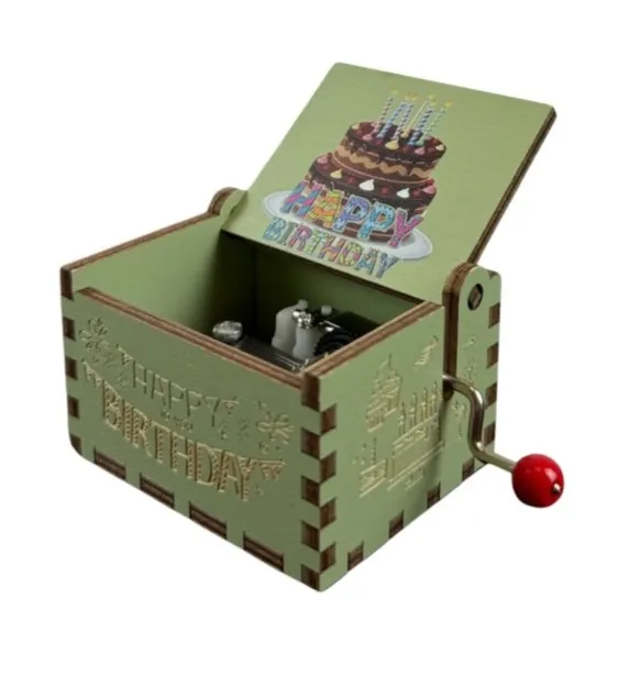 Green Wooden Hand Crank Music Box- Happy Birthday (Case Only) image
