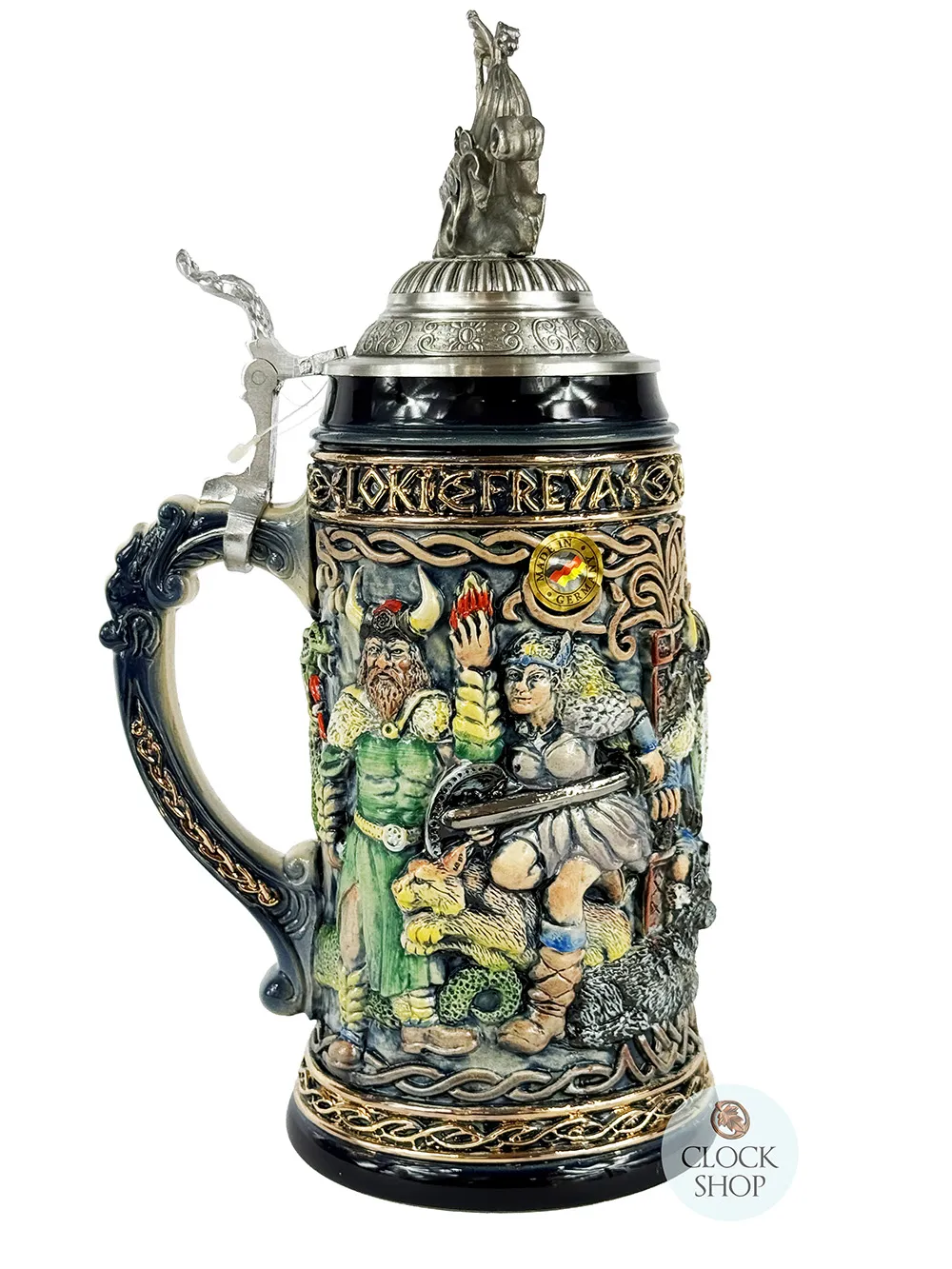 Nordic Gods Beer Stein Coloured With Pewter Viking Ship Lid 0.75L By KING image