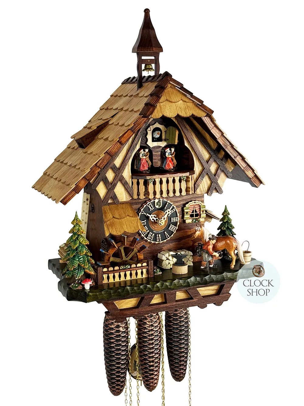 Farrier & Water Wheel 8 Day Mechanical Chalet Cuckoo Clock With Dancers 50cm By HÖNES image