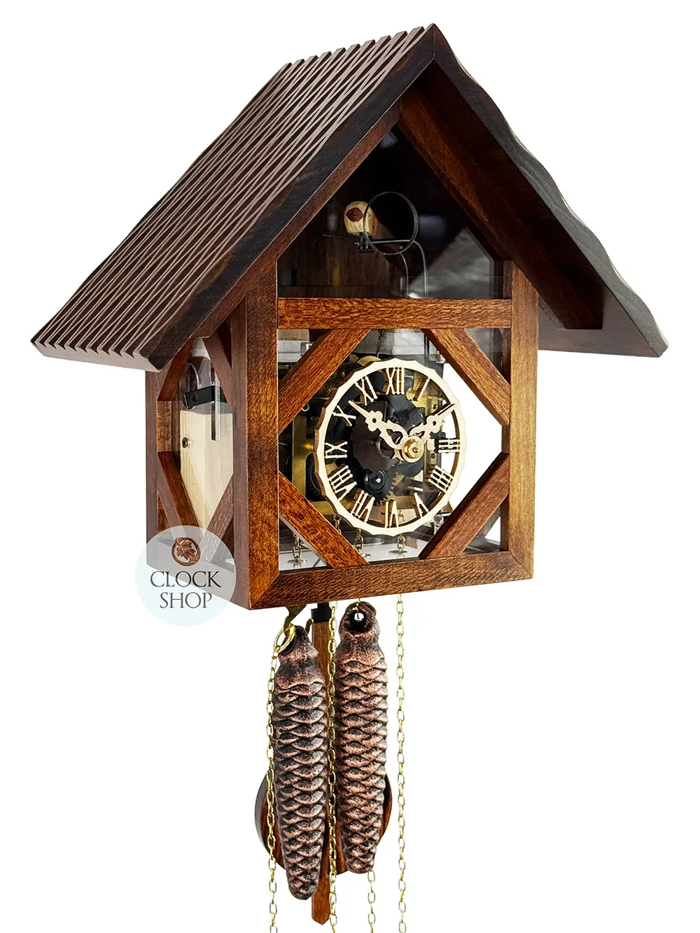 Wooden House With Plexi Glass 1 Day Mechanical Chalet Cuckoo Clock 23cm By ENGSTLER image