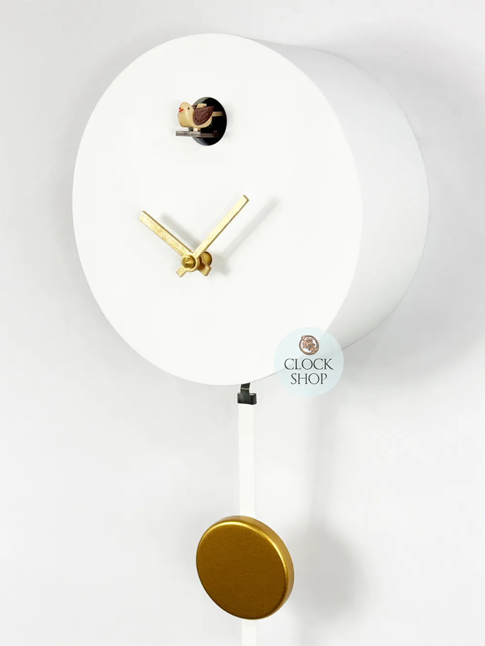 White Round Modern Battery Cuckoo Clock 19cm By ENGSTLER image