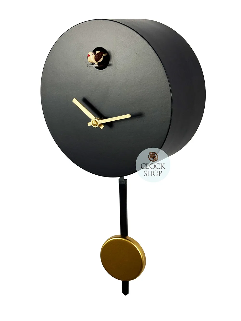 Black Round Modern Battery Cuckoo Clock 19cm By ENGSTLER image
