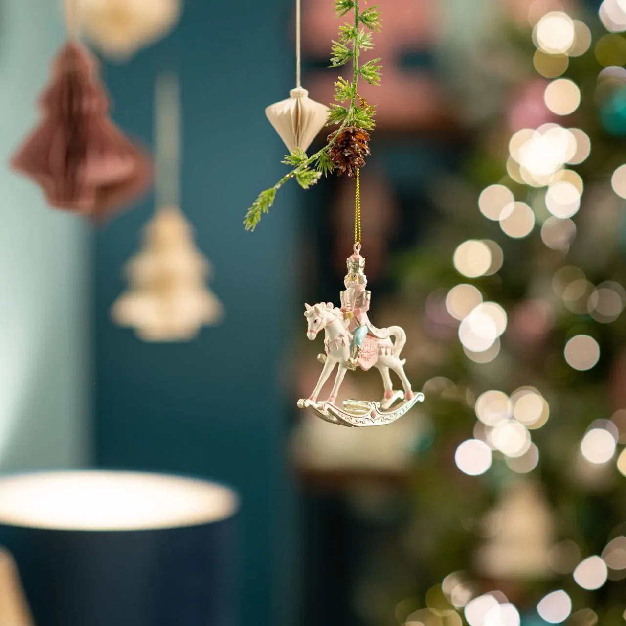10cm Pink Nutcracker On Rocking Horse Hanging Decoration image
